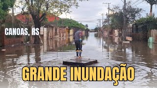 Inundação continua vasta em Canoas, RS com muitos prejuízos, dia frio e garoa - 25/05/2024