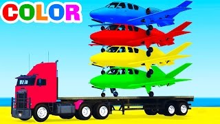 FUNNY PLANES on TRUCK in Spiderman Cars Cartoon for Kids & Colors for Children w Nursery Rhymes