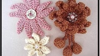 DIY crochet a multi petal flower. how to crochet a brooch or hat pin
