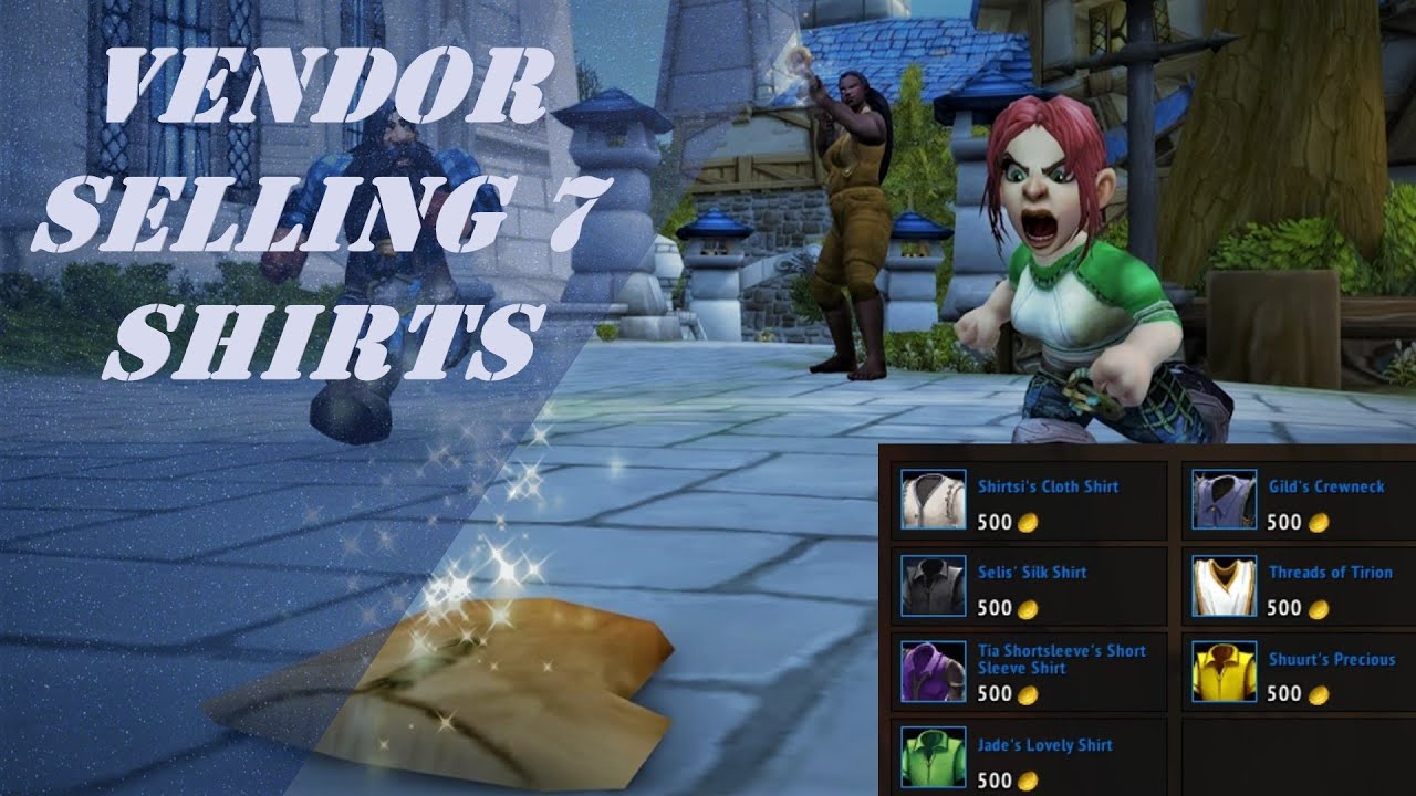 Vendor Selling 7 Free T-Shirt Day's Shirts in Booty Bay | Skin-Me-Own-Coat Dibblefur NPC