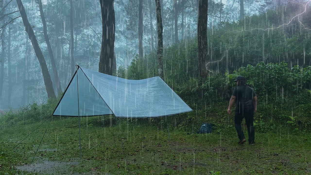 AMAZING HEAVY RAIN! SOLO CAMPING IN HEAVY RAIN AND THUNDER - RELAXING ...