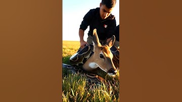 Two men rescue a deer from a giant python attack!