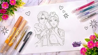 Rumi and Jinu Art tutorial Coloring process K-Pop Demon Hunters💜🖤