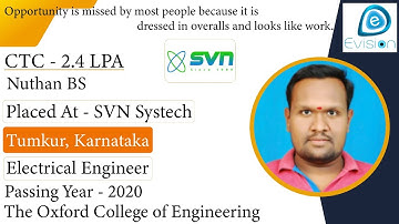 Congrats, Nuthan |Selected in SVN Systech| 2.4 LPA |ELECTRICAL ENGINEER, PoY 2020| Tumkur, Karnataka
