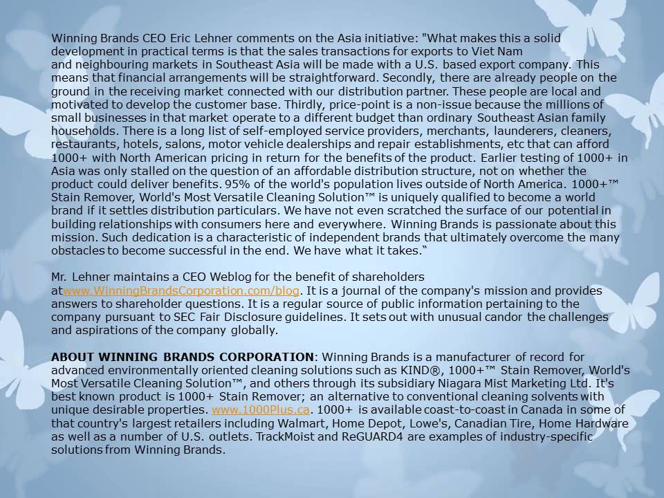 Winning Brands Corp YouTube