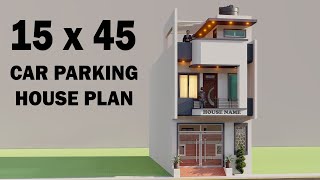 15x45 4 Bedroom Car Parking House Design,3D Makan Ka Naksha