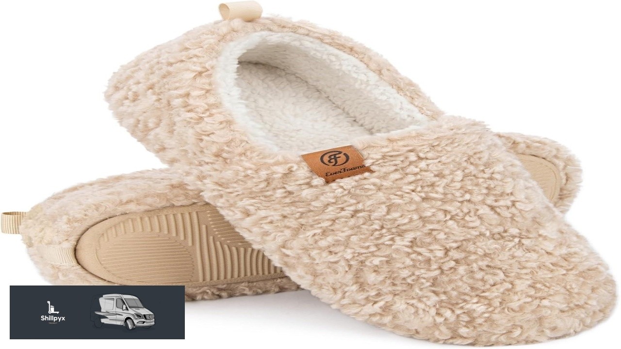 EverFoams Womens Soft Curly Full Slippers Memory Foam Lightweight House ...