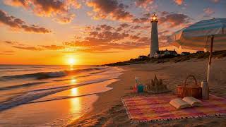 Sunrise Lighthouse Beach Ambience 🌊 | Gentle Ocean Waves & Seagulls for Relaxation