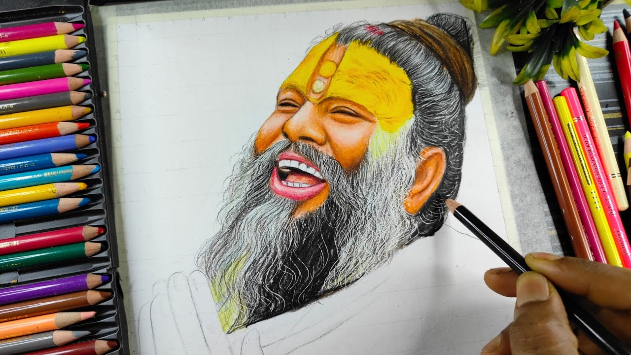 Premanand ji maharaj Drawing With Colour Pencil, How To Draw Premanad ji Maharaj, Step By Step