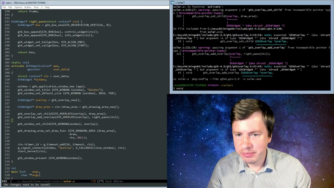 Задача N-тел, реализация GUI на GTK4, программирование на языке Си