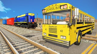 Truck Rescue Bus Cars - Cars vs Double Rails #4 - BeamNG.Drive