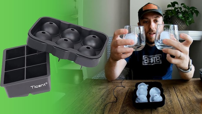 Ticent Ice Cube Trays (Set of 2), Silicone Sphere Whiskey Ice Ball Maker  with Lids & Large Square Ice Cube Molds for Cocktails & Bourbon - Reusable  