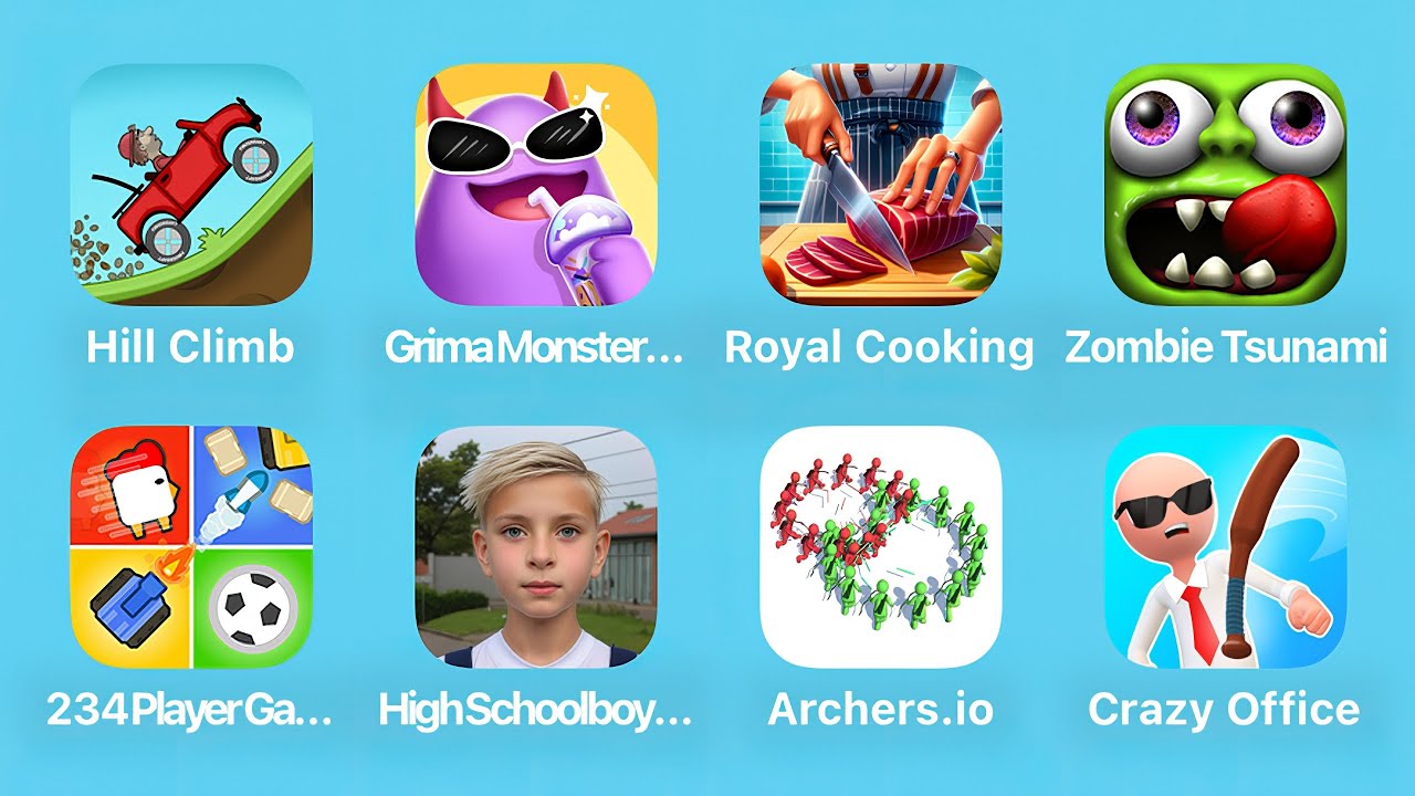 Hill Climb Racing,Grimace Monster,Royal Cooking,Zombie Tsunami,234 Play Games,High School Boy Run