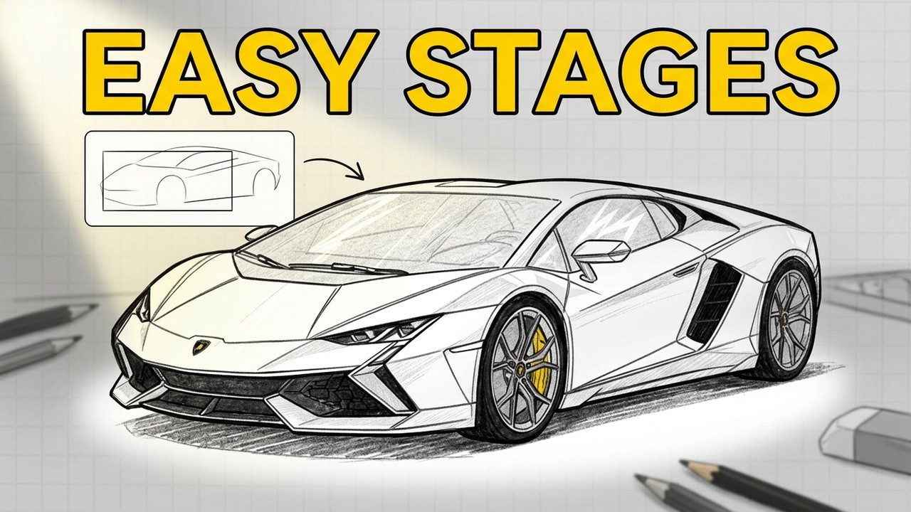 Lamborghini Car Drawing Tutorial | Realistic Supercar Sketch - YouTube