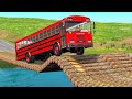 Flatbed Trailer Truck vs Rails and Truck Rescue Cars - Train vs Bus - BeamNG.Drive