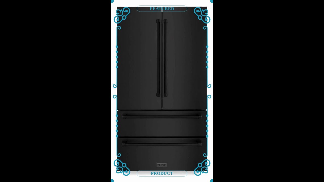 ZLINE 36 inch 22.5 cu. ft. French Door Refrigerator with Ice Maker In Black Stainless Steel RFM-3...