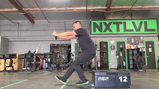 Single leg heel elevated eccentric squat + offset load