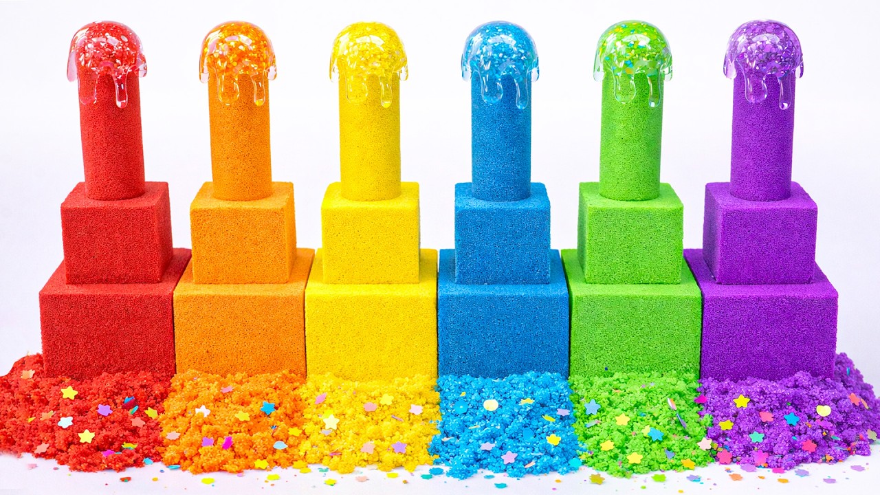 Satisfying ASMR l DIY How To Make Rainbow Kinetic Sand Lipstick With Cutting ASMR