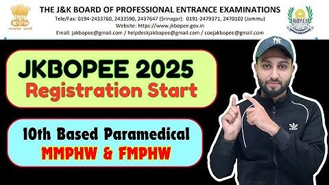 JKBOPEE 2025 - Registration Start (10th Based Paramedical) FMPHW & MMPHW