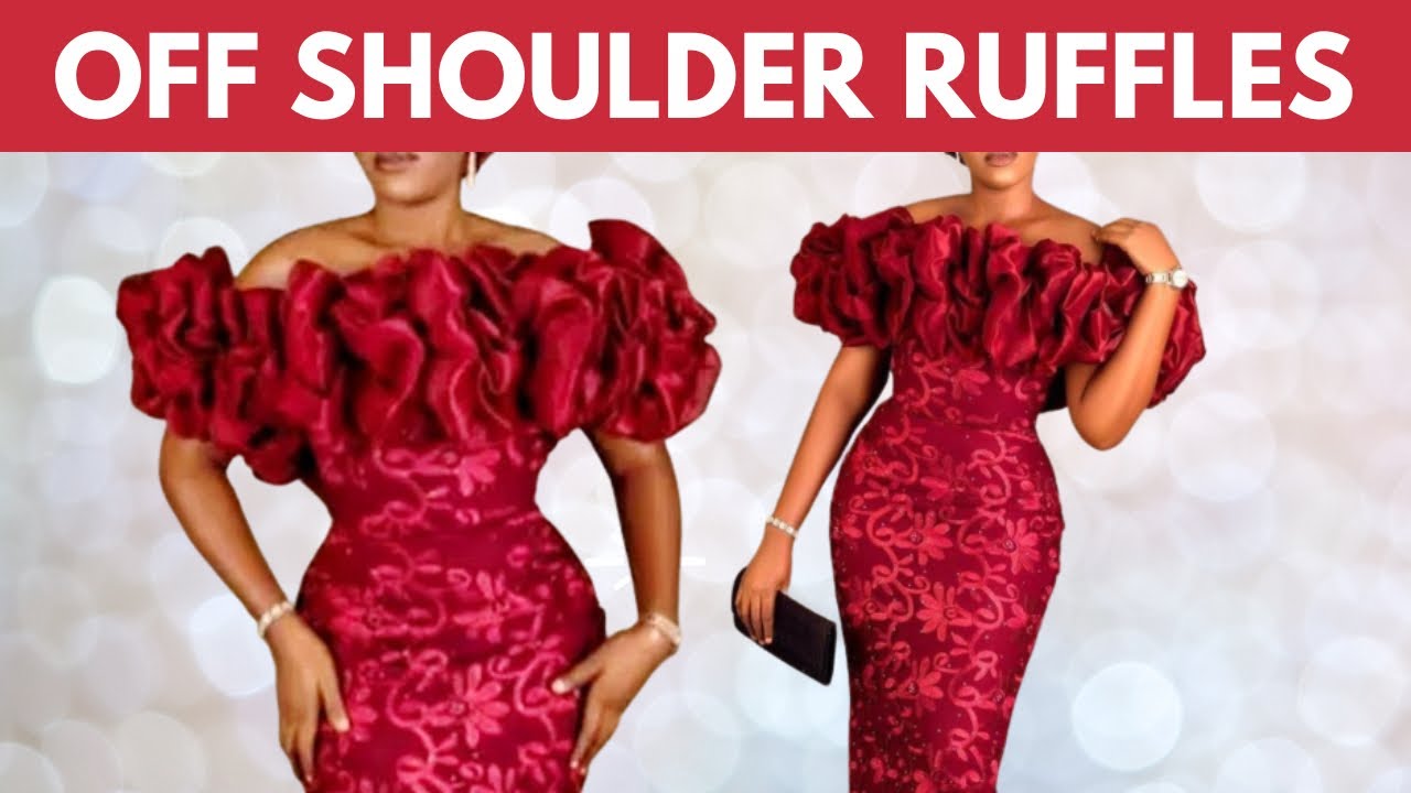 OFF SHOULDER RUFFLES DRESS TUTORIAL, How To Make Off Shoulder Exaggerated  Organza Ruffles