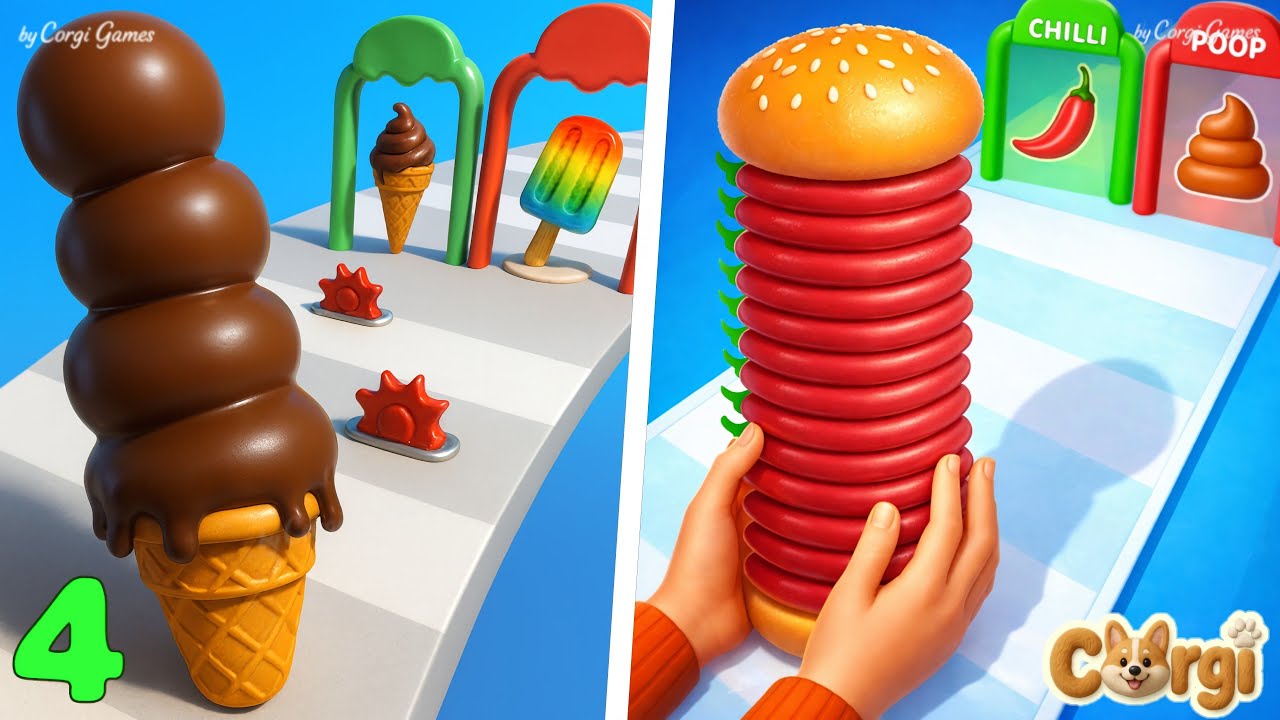 Stacky Ice Cream Runner VS Burger Master EP4 - All Level SpeedRun Gameplay iOS Android