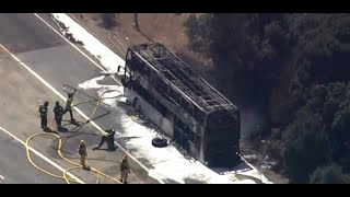 BUS FIRE:  Bus burst into flames on southbound 280 near Alpine Road Resimi