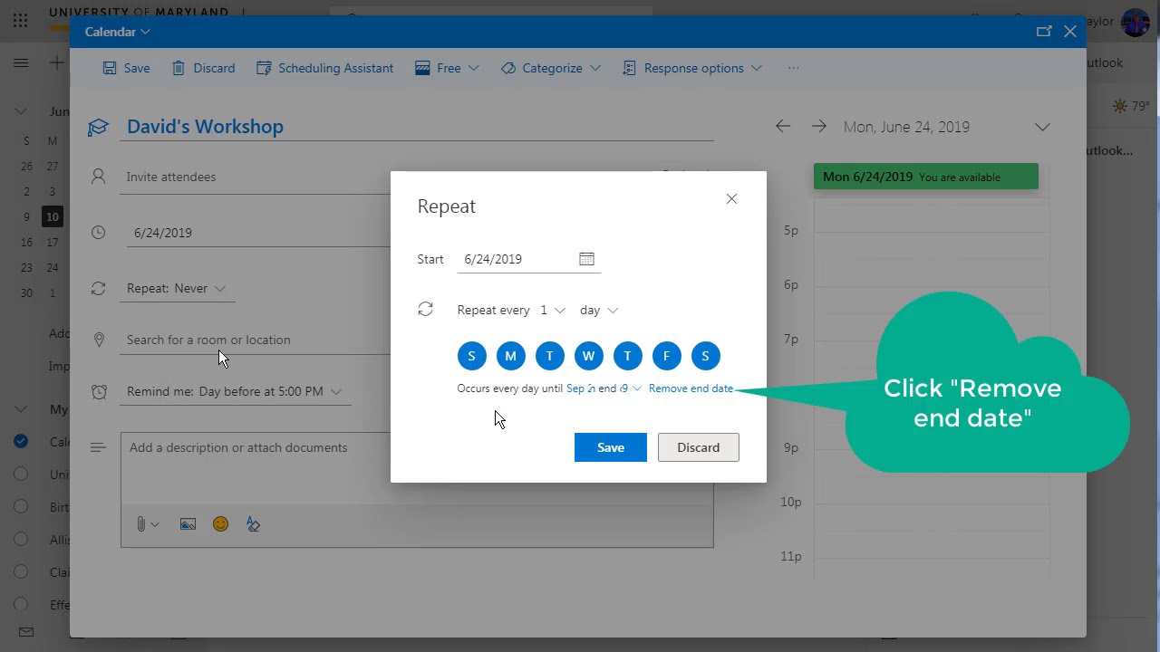 Outlook 0365 Calendar How To Set Up A Multi Day Event YouTube