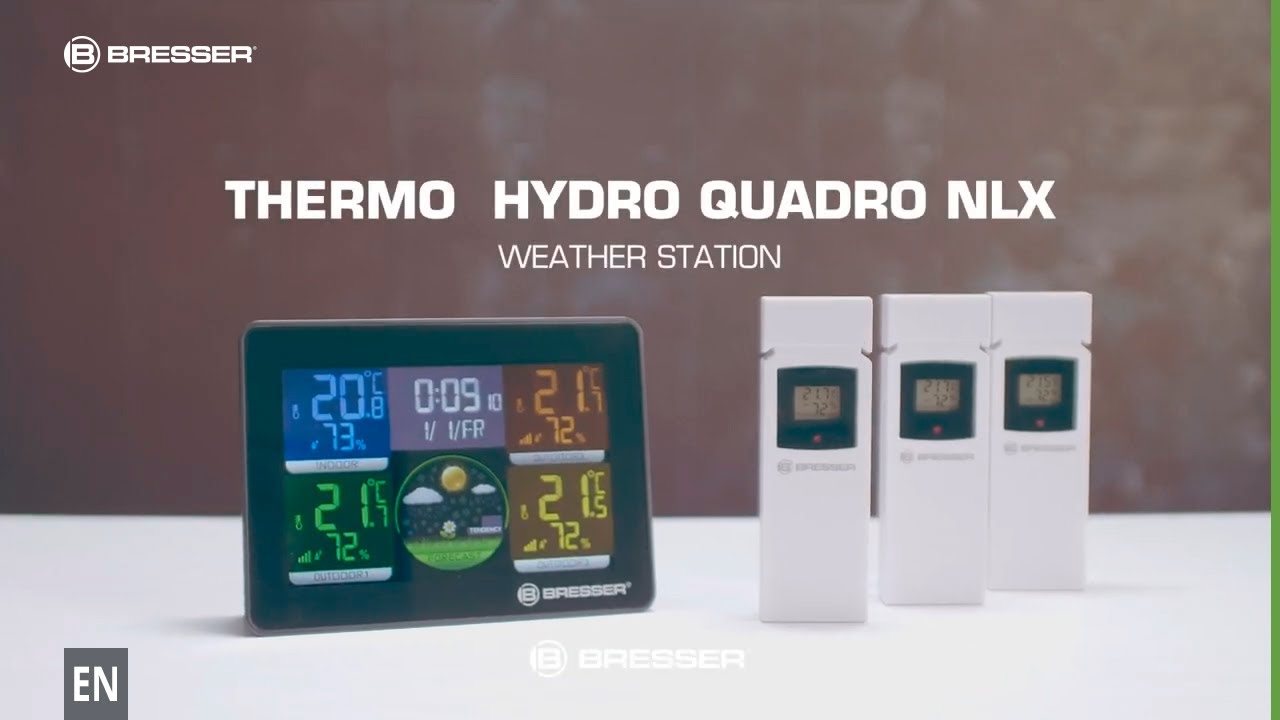 BRESSER Thermo Hygro Quadro NLX - Thermo-Hygrometer with 3 Outdoor
