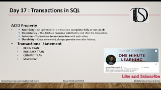 Day 17: Transactions in SQL & ACID Properties | #learnwithdsa