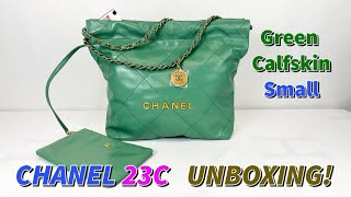 Chanel 23C Green Calfskin Small 22 with Antique Gold Hardware. 