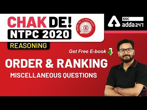 Order and Ranking | Miscellaneous Questions | Reasoning | RRB NTPC Reasoning