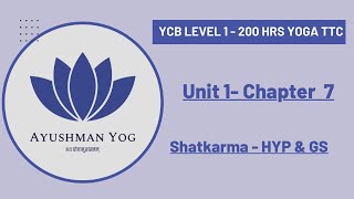 YCB Yoga TTC Level 1: Unit 1, Chapter 7 | Shatkarma - A Comparative Study Of HYP & GS