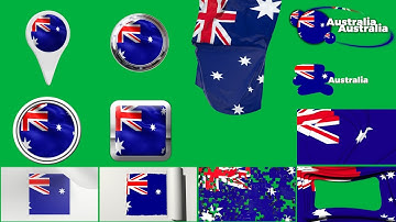 Australia Multi Flag PACK Green Screen + Alpha