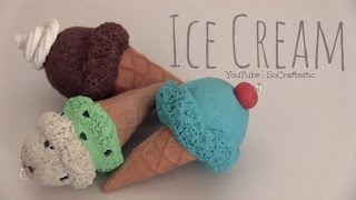 ICE CREAM CONE - Polymer Clay Charm - How To | SoCraftastic