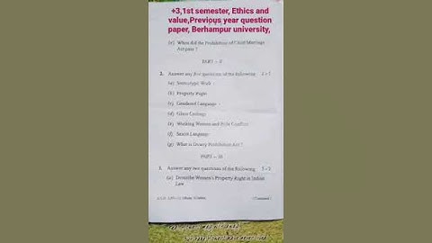 +3, 1st semester, Ethics and value, previous year question paper, Berhampur university