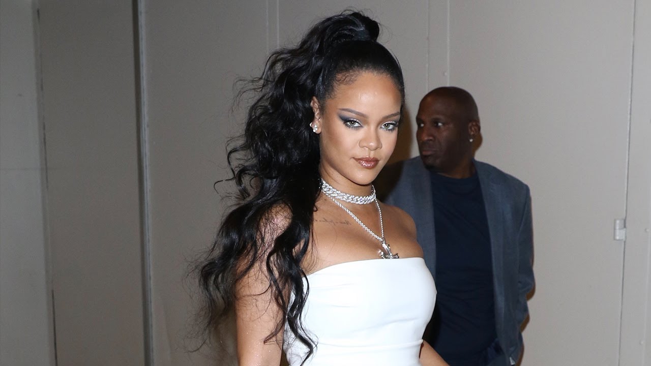 Rihanna stuns in all white arriving to Miyake Mugler's Porcelain Ball at Playstation Theater