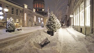 OLD Montreal Winter Night Walk after the Snowstorm