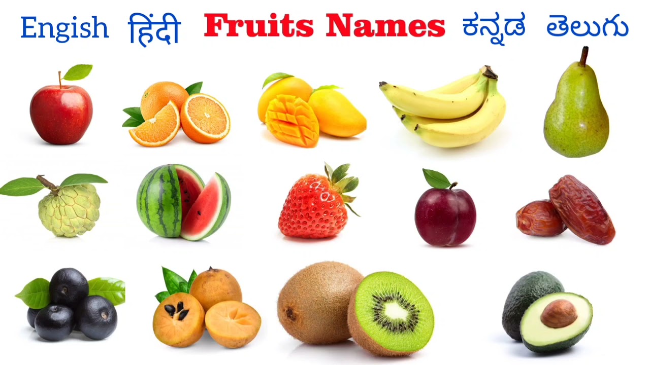 Fruits Names in English, Hindi, Kannada, Telugu | Different types ...