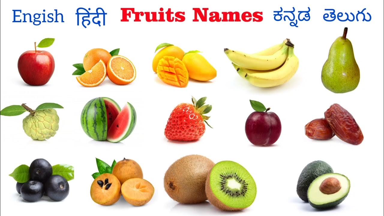 Fruits Names in English, Hindi, Kannada, Telugu Different types of Fruits YouTube