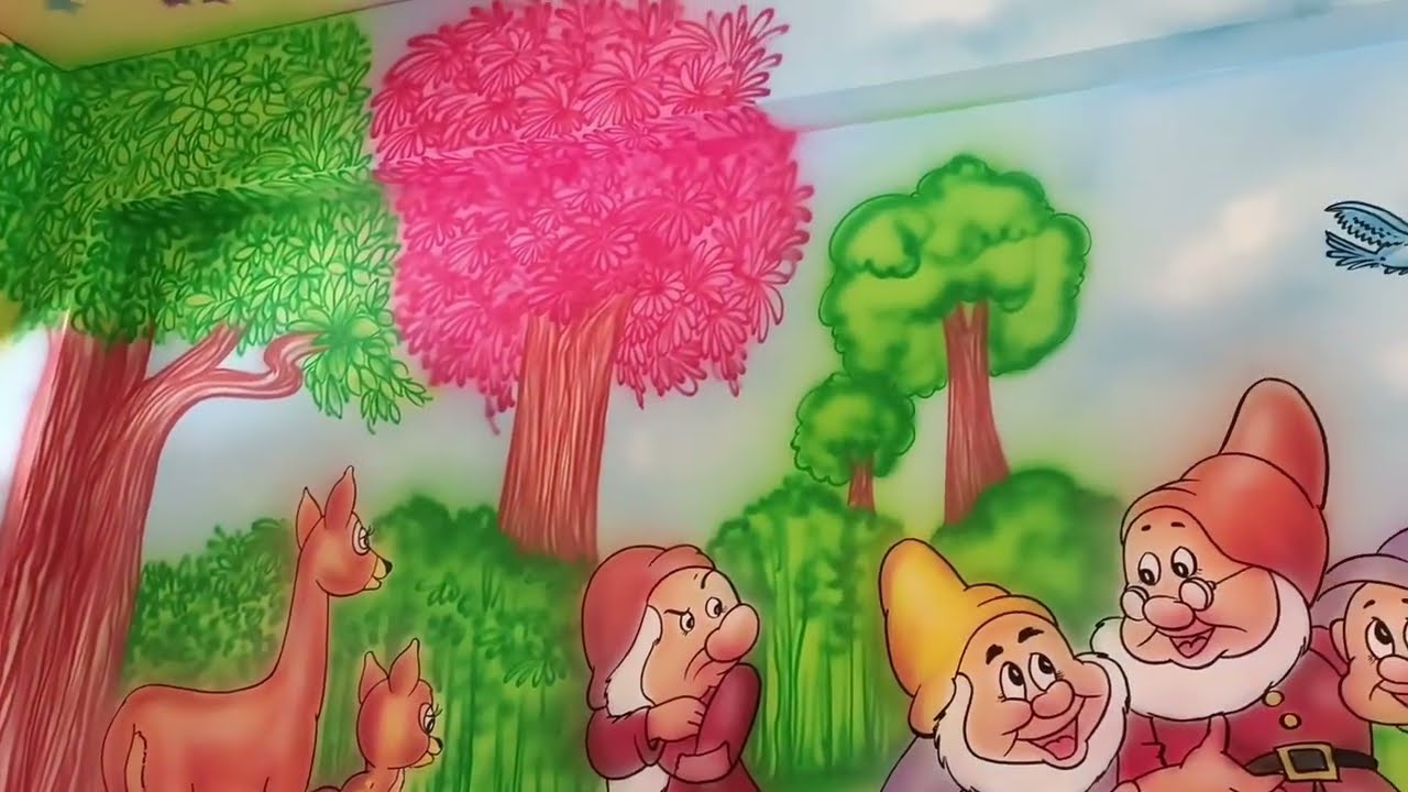 snow white colour full wall painting।।snow white drawing।। snow white easy art with wall