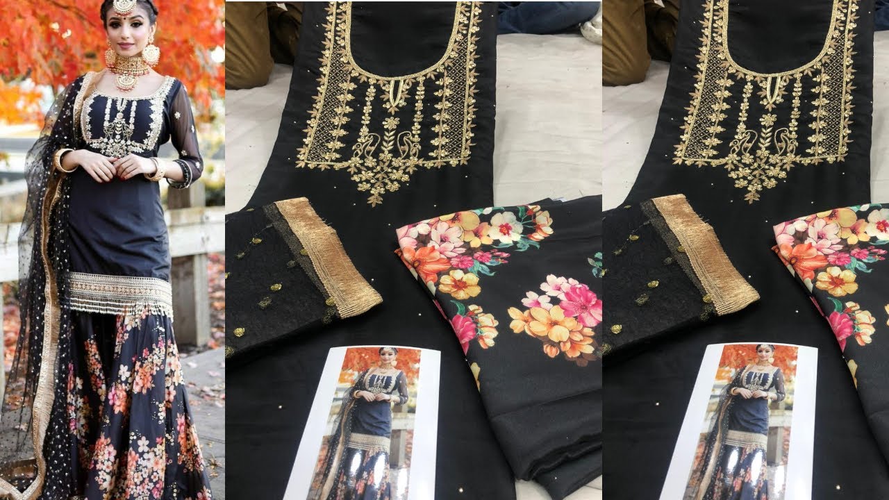 Black Color Hand Work Suit With Digital Print Bottom|Joginder Cloth House