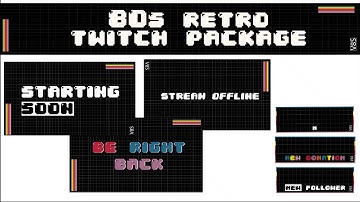 80s retro twitch overlay animated package, stream package animated, twitch panels, twitch alert