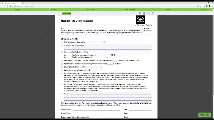 Modification to Listing Agreement (Nizz Realty Inc. Tutorial Video) Florida Contracts