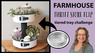 Farmhouse Thrift Store Flip~Enamel Tiered Tray~Trash to Treasure Tiered Tray Challenge