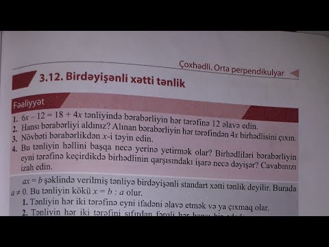 səh 108. 7 ci sinif riyaziyyat dərsliyi. (çalışma 6-9) birdəyişənli xətti tənlik. davamı.