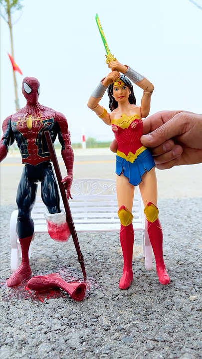 Wonder Woman tests Spider Man's legs  Marvel Toys
