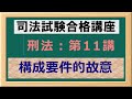 〔独学〕司法試験・予備試験合格講座　刑法（基本知識・論証パターン編）第１１講：構成要件的故意 〔2021年版・刑法改正対応済み〕