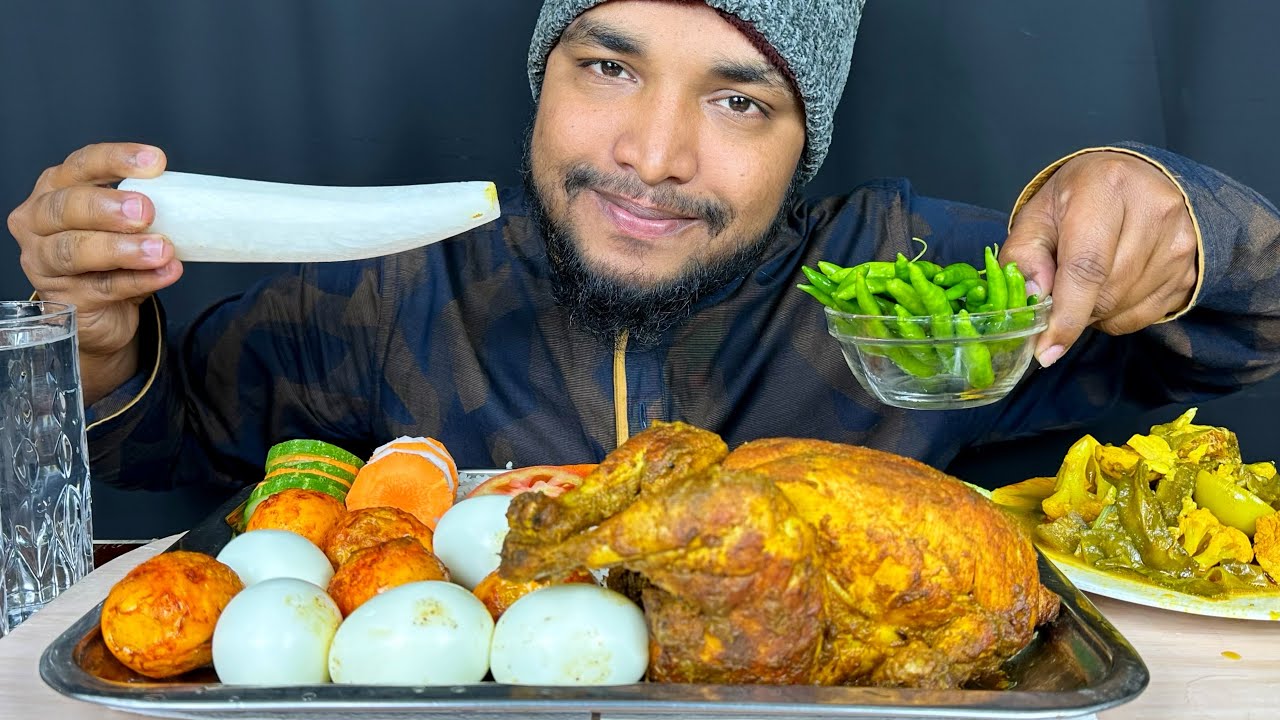 ASMR EATING FULL CHICKEN CURRY, BOIL EGG AND FISH CURRY WITH RICE , MUKBANG EATING SHOW