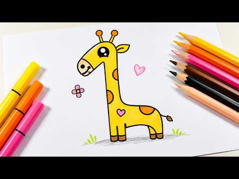 Cómo dibujar una JIRAFA KAWAII usando el NÚMERO 1