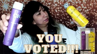 You Voted!!! Chi Magnified Volume Finishing Spray vs. Schwarzkopf Got2b Glued Blasting Freeze Spray